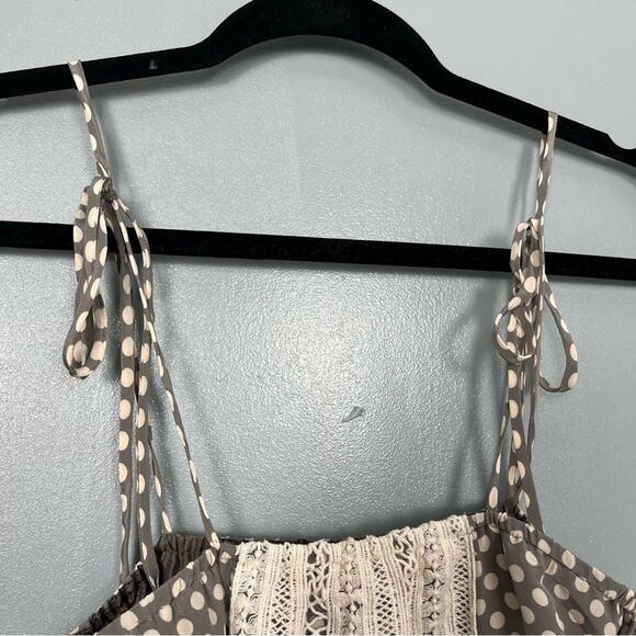 Miguelina Silk Crochet Tank Top Tie Strap Polka Dot Gray Size Small - Picture 4 of 8